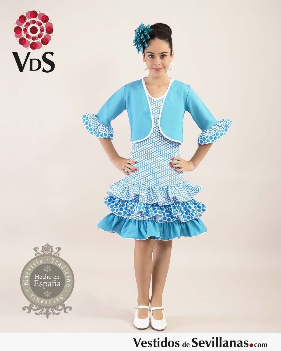 Traje de flamenca para ni&ntilde;as, azul