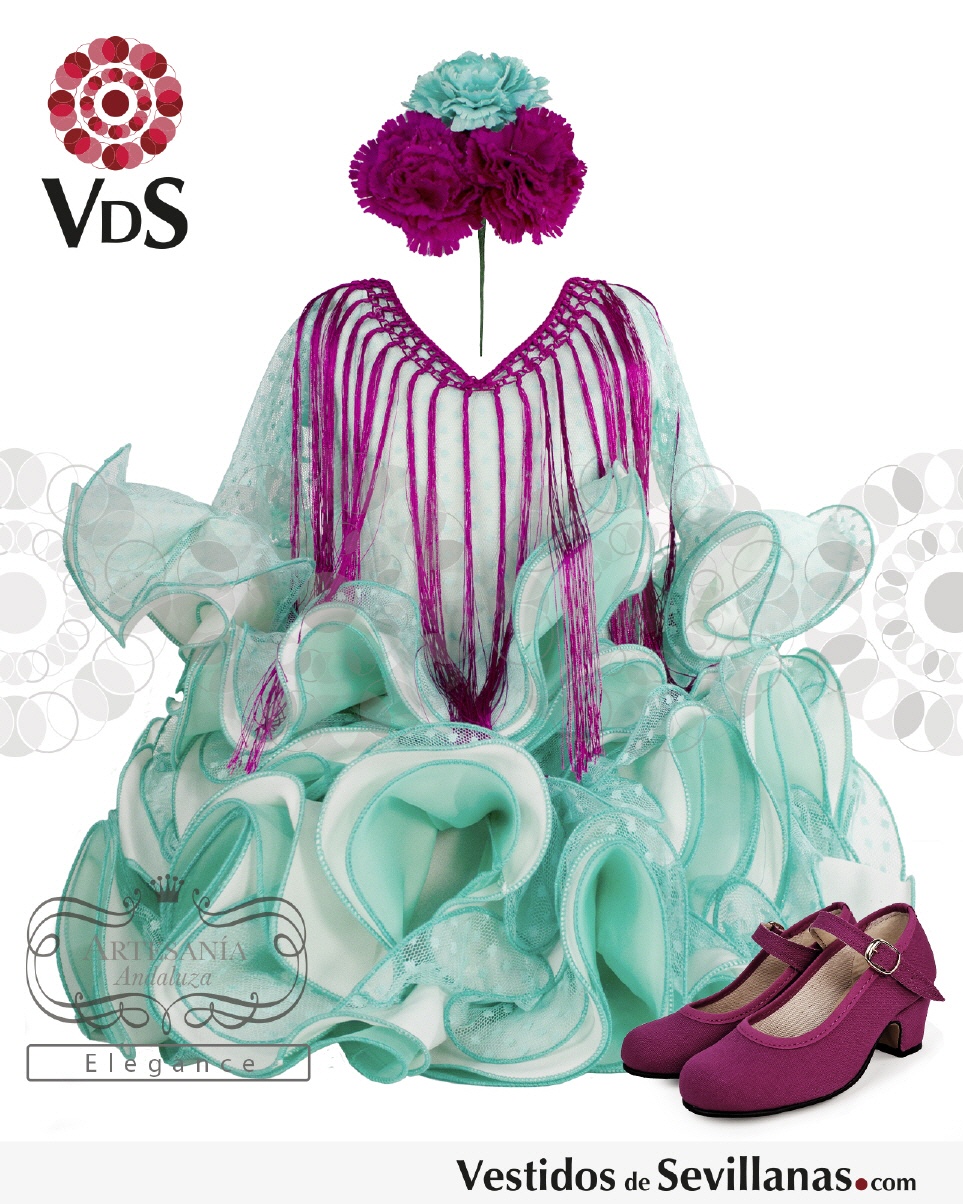 Traje de Flamenca AZ&Uacute;CAR Plumeti_3col